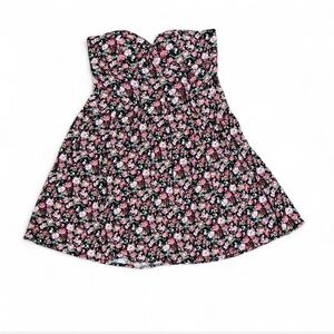 Feathers Floral Strapless Dress - Pink and Black